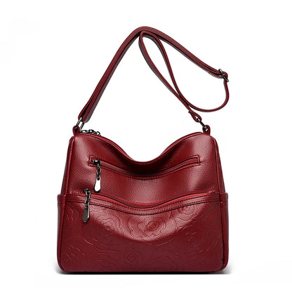 Embossed Floral Crossbody Bag for Women – Multi-Pocket