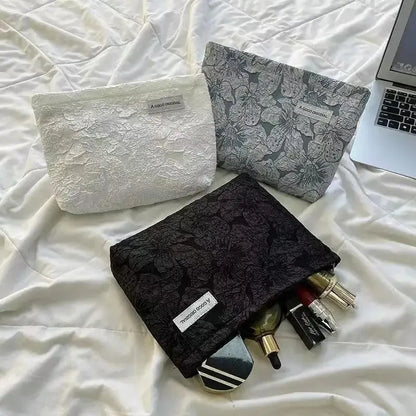 Floral Embossed Cosmetic Bag – Large Capacity Makeup Pouch