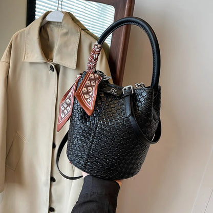 Crocodile Embossed Crossbody Bag with Silk Scarf & Top Handle