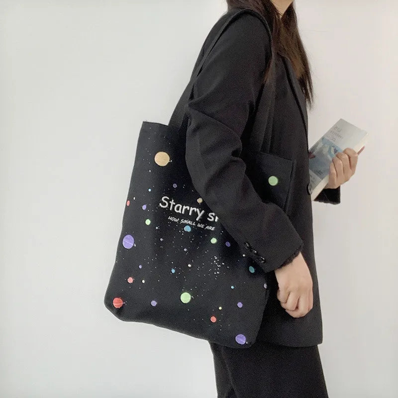 Design Tote Bag Starry Sky Canvas Women Handbag Large Capacity Student School Book Single Shoulder