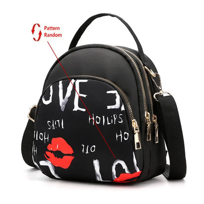Mini Crossbody Backpack for Women – Printed Oxford Shoulder Bag
