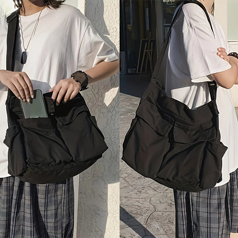 Vintage Canvas Crossbody Bag – Multi-Pocket Shoulder Messenger Bag