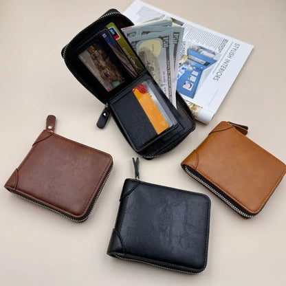 Men S Leather Zipper Wallet Large Capacity Multi-Card Holder Wallets Coin Cash Purse Id Window