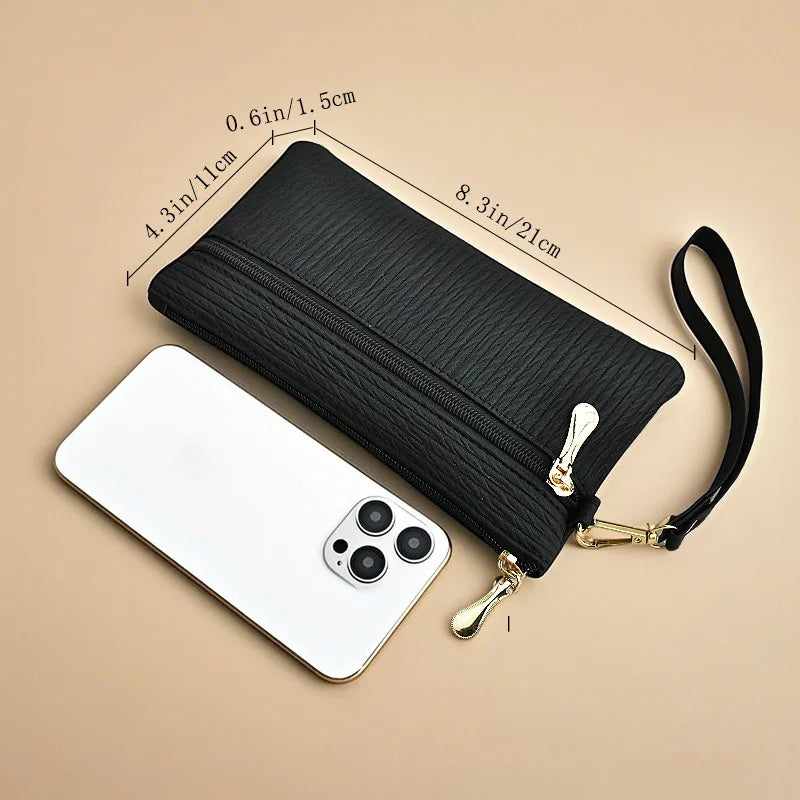 Women Zipper Bag Zero Purse Hand Rope Versatile Mobile Phone Storage Square Large Capacity
