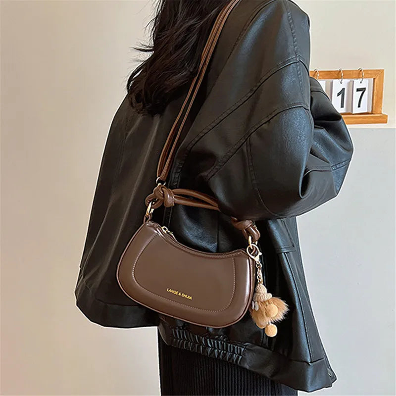 Crossbody Bag with Knot Handle & Gold Hardware – Women's Vintage Handbag