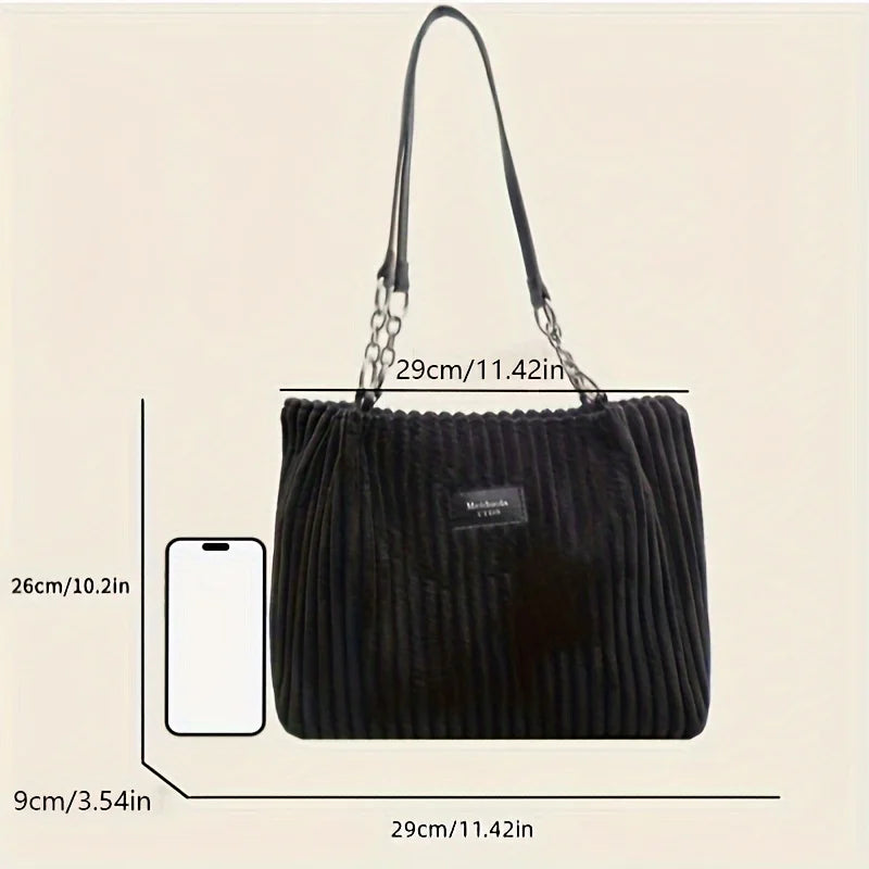 Corduroy Tote Bag with Chain Strap – Large Shoulder Bag