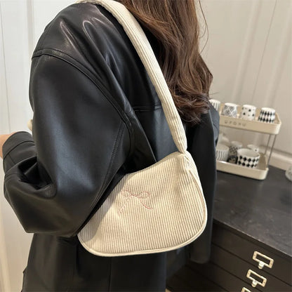 Corduroy Bow Shoulder Bag with Ruched Drawstring Handle
