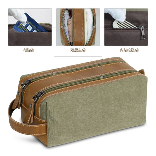 Portable Square Canvas Waterproof Men S Toiletry Bag Travel Storage Bag Large-Capacity Makeup Bag
