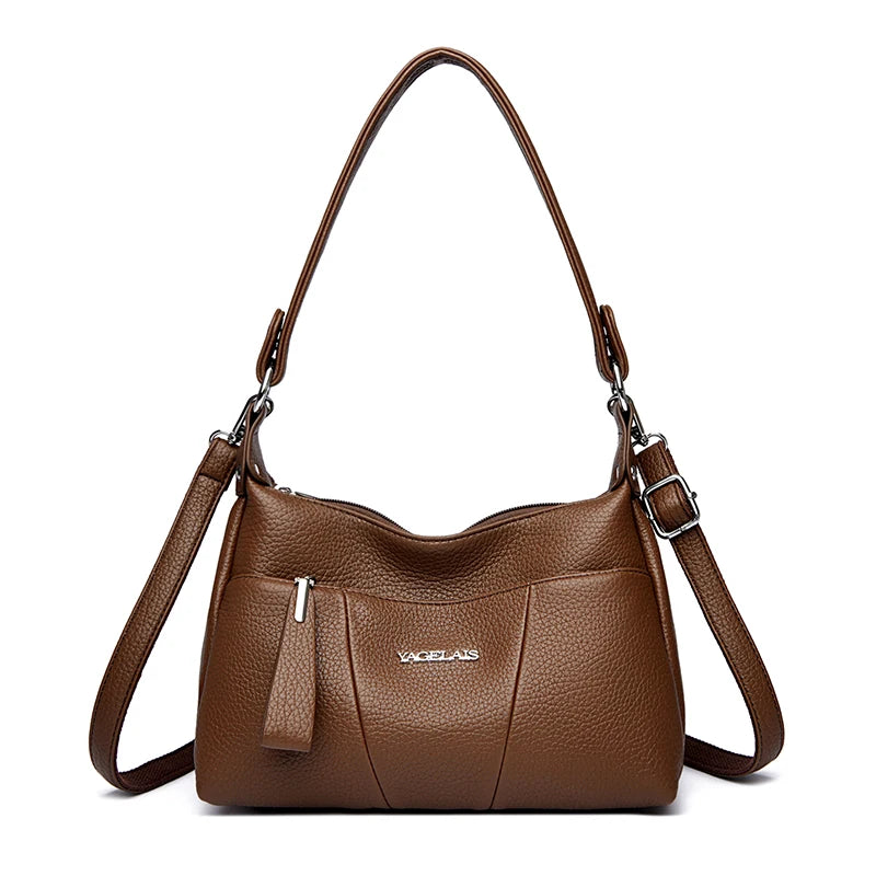 2-Layer PU Leather Crossbody Shoulder Bag for Women