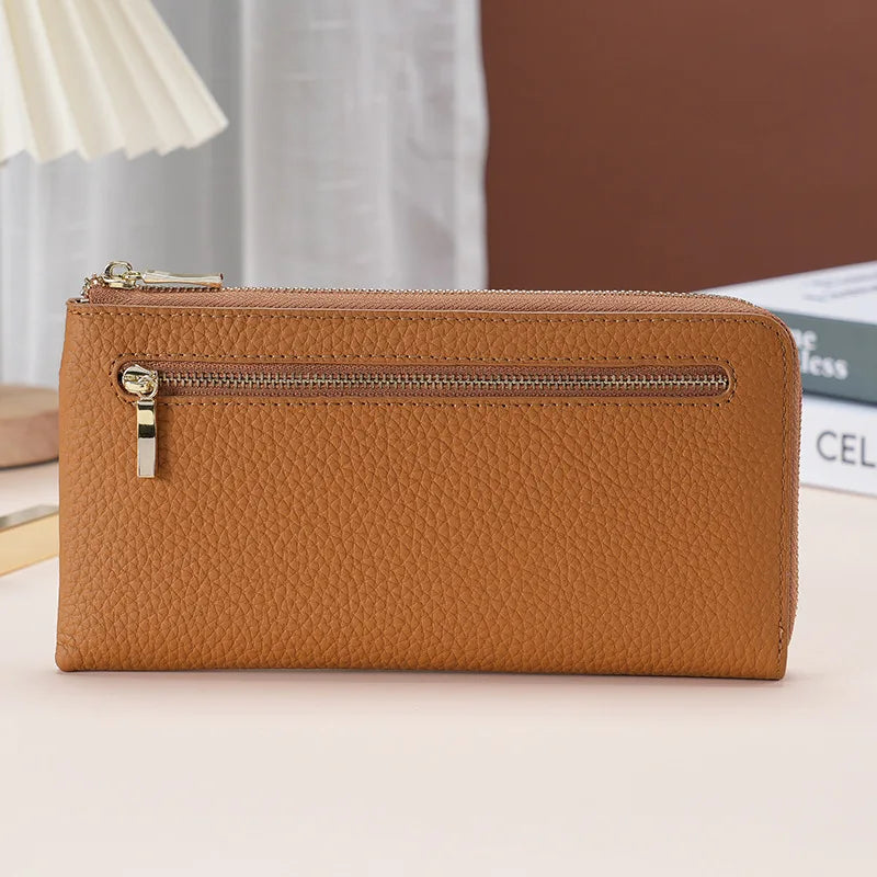 Thin Light Zipper Wallet Leather Women S Wallet Long Rfid Anti-Theft Brush