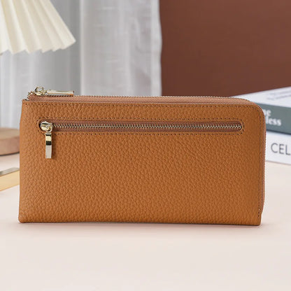 Thin Light Zipper Wallet Leather Women S Wallet Long Rfid Anti-Theft Brush