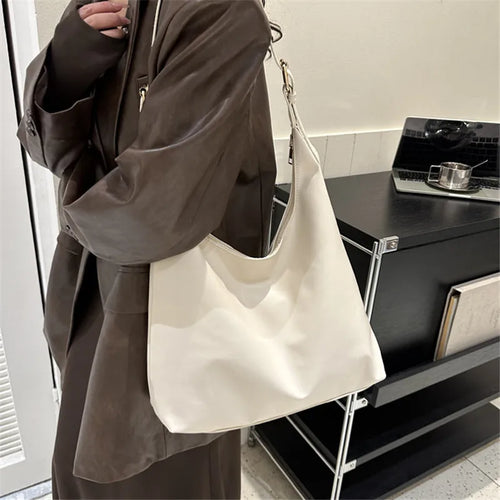 Sleek Black Leather Shoulder Underarm Bag Minimalist Spacious Perfect Everyday Casual Chic Outfits