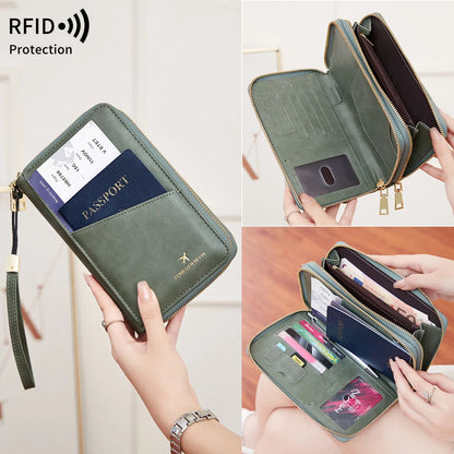 Rfid Security Brush Passport Multi-Function Storage Documents Air Tickets Travel Long Double Zipper