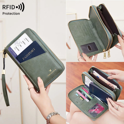 Rfid Security Brush Passport Multi-Function Storage Documents Air Tickets Travel Long Double Zipper