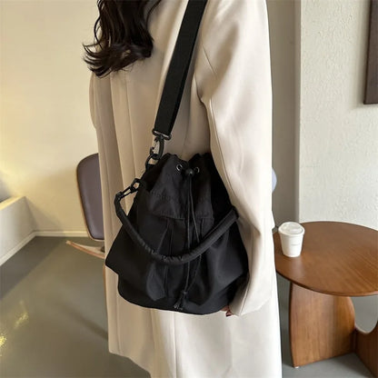 Nylon Drawstring Bucket Bag – Casual Crossbody Shoulder Bag for Women