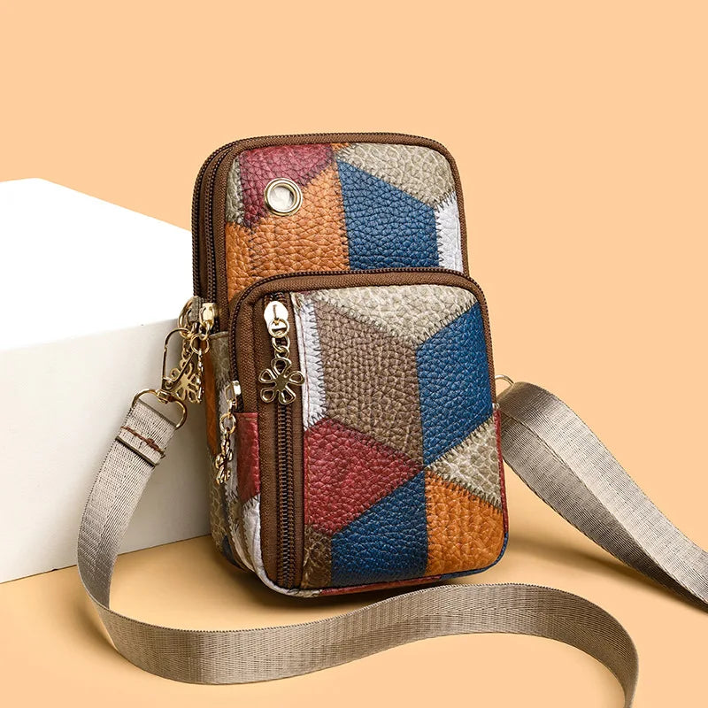 Patchwork Crossbody Bag – Colorblock Mini Shoulder Bag with Zipper