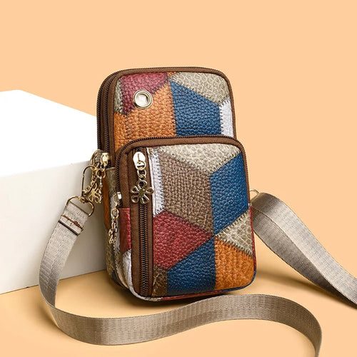 Patchwork Crossbody Bag – Colorblock Mini Shoulder Bag with Zipper