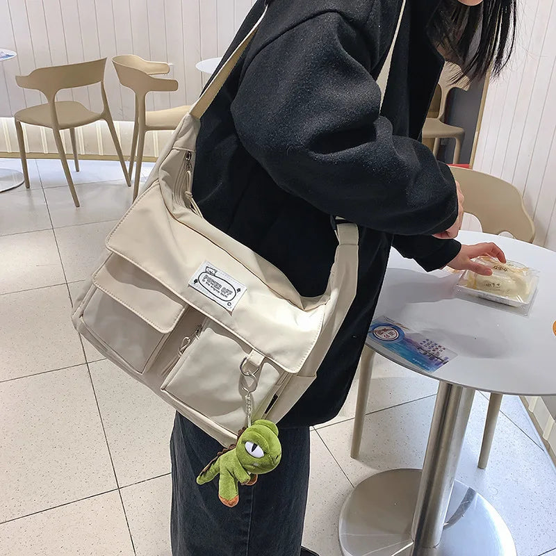 Nylon Crossbody Messenger Bag – Multi-Pocket Korean School Bag