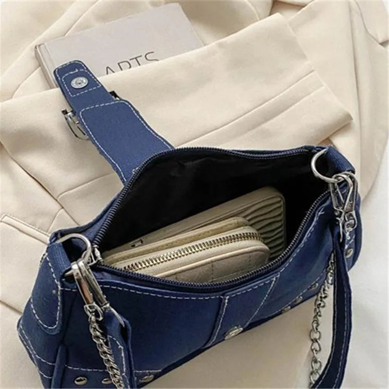 Retro Underarm Shoulder Bag – Studded Chain Crossbody Purse