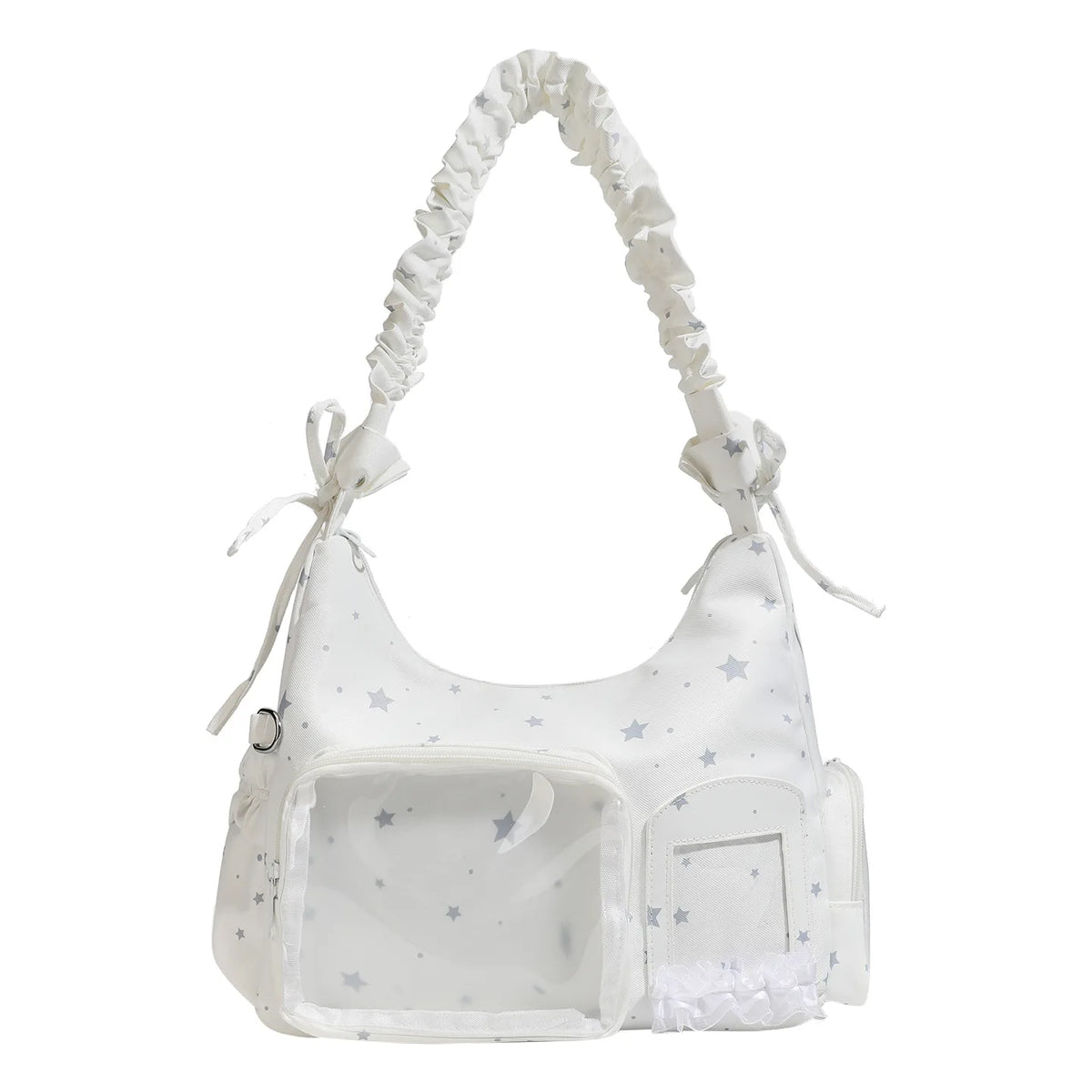 Nylon Fabric Lightweight Ita Bag Ladies Transparent Window Diy Cute Pleated Single-Shoulder Bag