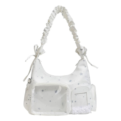 Nylon Fabric Lightweight Ita Bag Ladies Transparent Window Diy Cute Pleated Single-Shoulder Bag