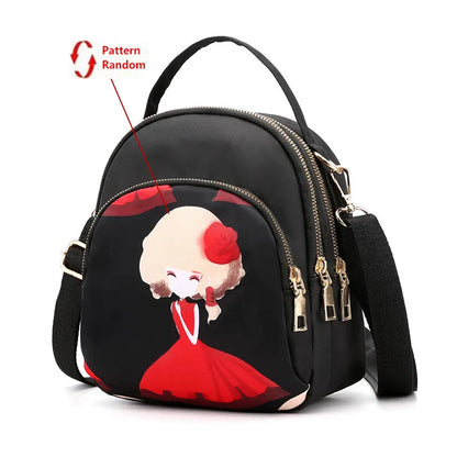 Mini Crossbody Backpack for Women – Printed Oxford Shoulder Bag
