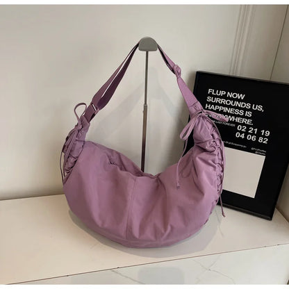 Nylon Crossbody Bag – Soft Drawstring Crescent Shoulder Bag for Women
