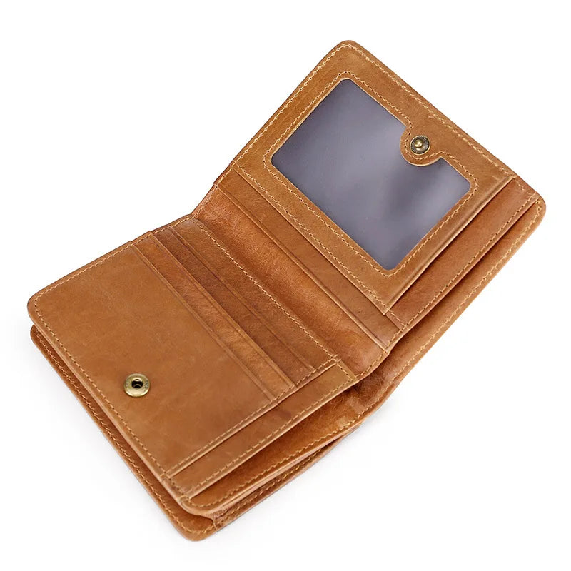 Oil Wax Leather Men S Short Wallet Zipper Pocket Coin Purse