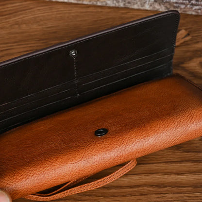 Retro Handcrafted Long Wallet Women Top Layer Cowhide