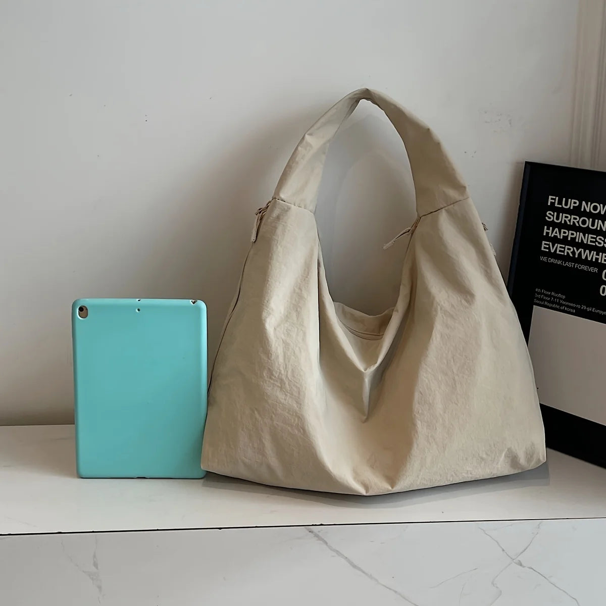 Nylon Tote Bag with Multiple Zipper Pockets – Solid Color Everyday Carry