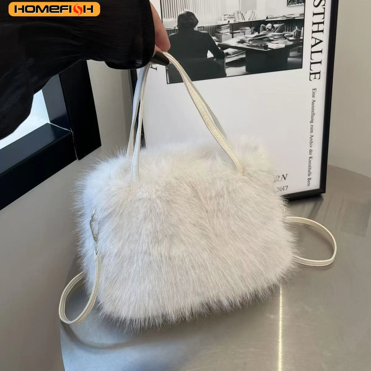 Homefish Faux Fur Tote Bag Women S Bucket Plush Luxury Design Ladies Handbags Soft Winter Crossbody