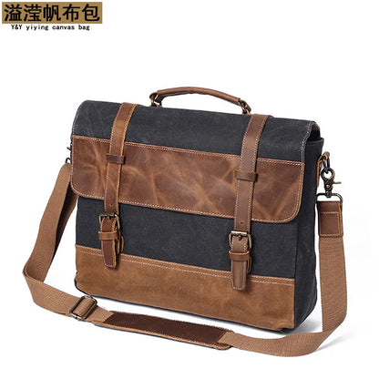 Men S Canvas Shoulder Crossbody Bag Clap Large Capacity Travel Business Briefcase Laptop