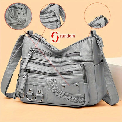 Vintage PU Leather Crossbody Bag Multi-Pocket Shoulder Bag
