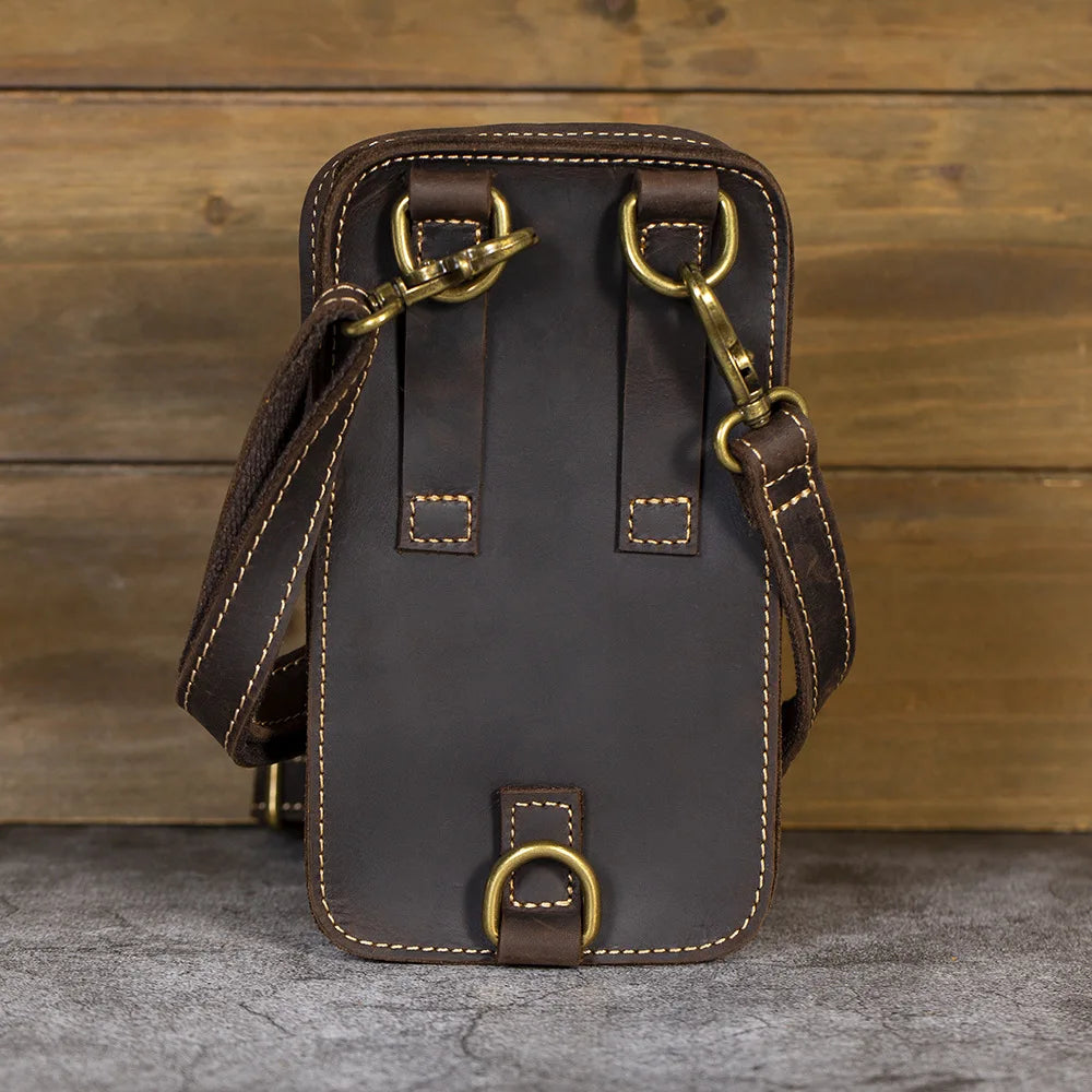 Crazy Horse Leather Men S Crossbody Waist Bag Vertical Cowhide Genuine Leather Men S Retro Unique