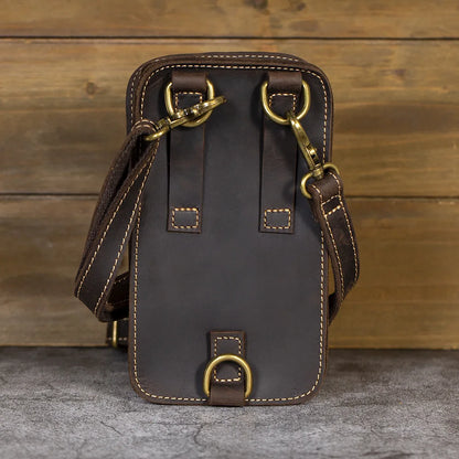 Crazy Horse Leather Men S Crossbody Waist Bag Vertical Cowhide Genuine Leather Men S Retro Unique