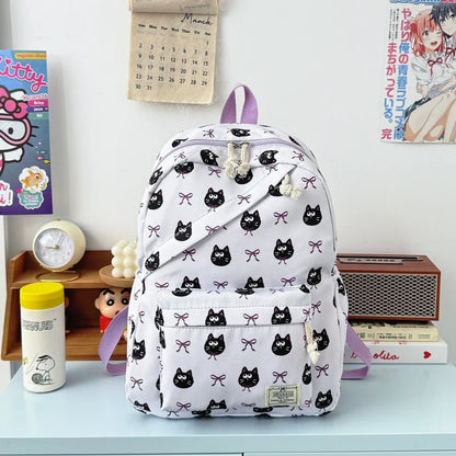 Sweet Bow Cartoon Animal Pattern Girl Backpack Nylon Large Capacity Diagonal Zipper Student Double