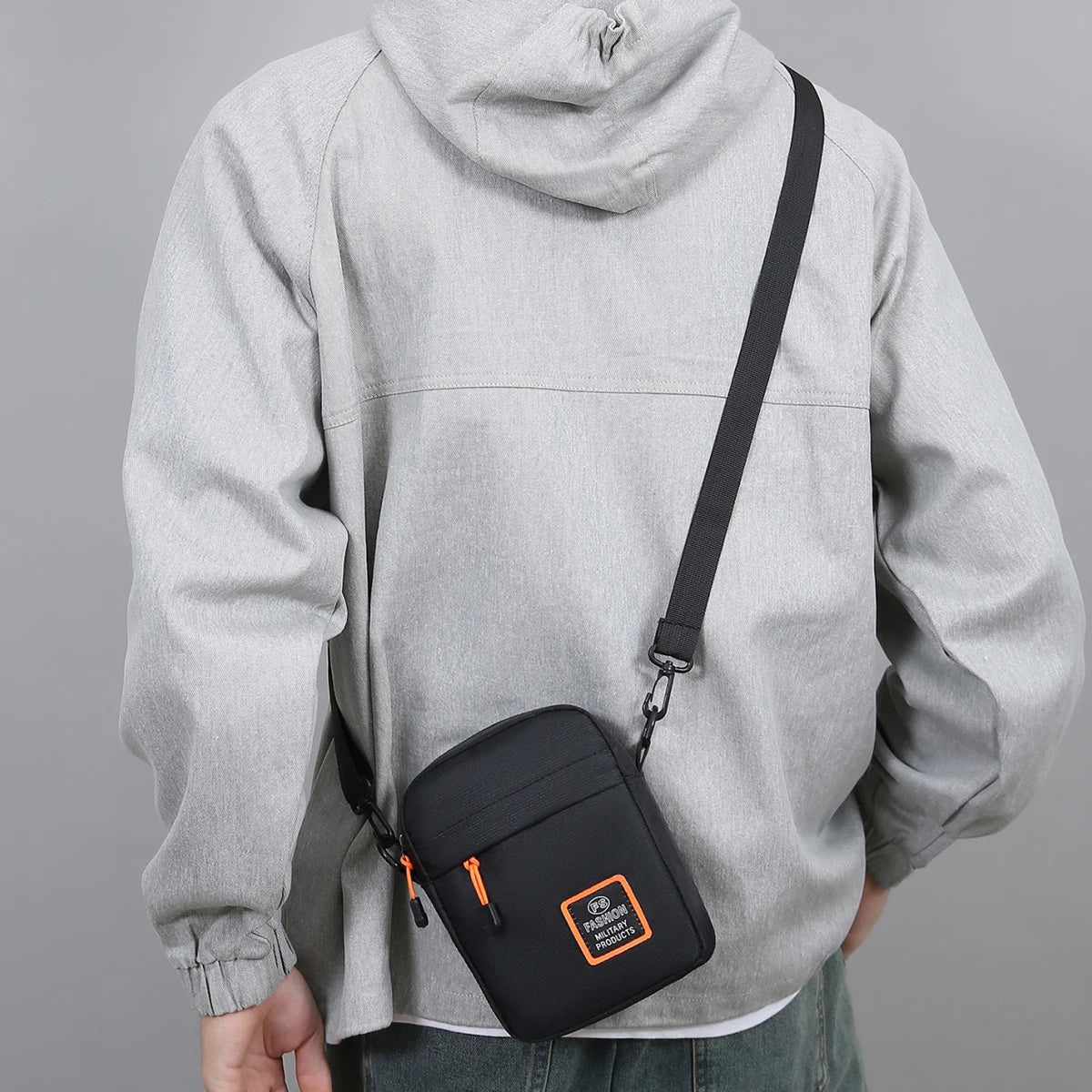 Men S Lightweight Nylon Crossbody Bag Multiple Compartments Zipper Square Adjustable Strap Daily Use