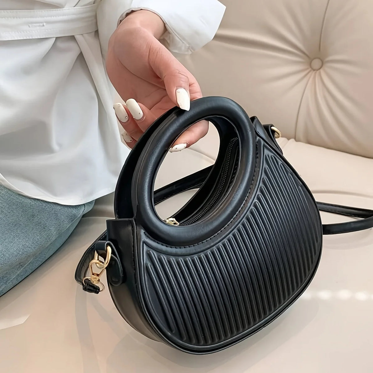 Striped Leather Crossbody Bag for Women – Luxury Look