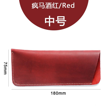 Cowhide Glasses Bag Crazy Horse Leather Simple Myopic Reading Holster Men Portable Carry-On Storage