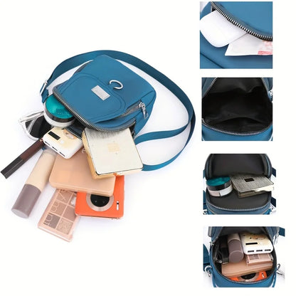 Mini Crossbody Bag for Women – Nylon Multi-Zip Shoulder Purse with Top Handle
