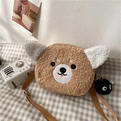 Cute Plush Bear Crossbody Bag – Soft Fluffy Purse with Bear Charm