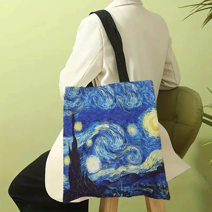 Van Gogh Art Print Linen Tote Bag – Oil Painting Handbag