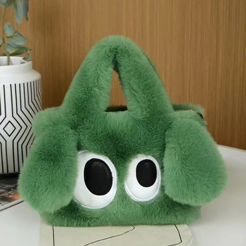 Cute Big-Eyed Dog Plush Tote Bag – Women's Fuzzy Handbag