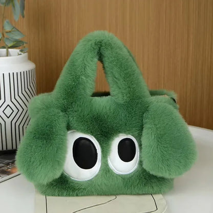 Cute Big-Eyed Dog Plush Tote Bag – Women's Fuzzy Handbag