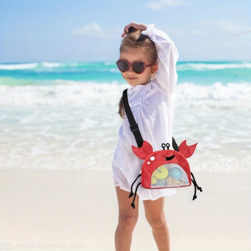Novelty Design Crab Mesh Storage Bag Cute Cartoon Pattern Zipper Beach Bag Girl Shoulder Bag