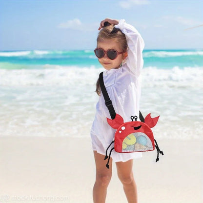 Novelty Design Crab Mesh Storage Bag Cute Cartoon Pattern Zipper Beach Bag Girl Shoulder Bag