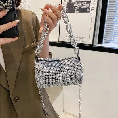 Rhinestone Tote Bag Stylish Sparkling Chain Ball Shoulder Bags
