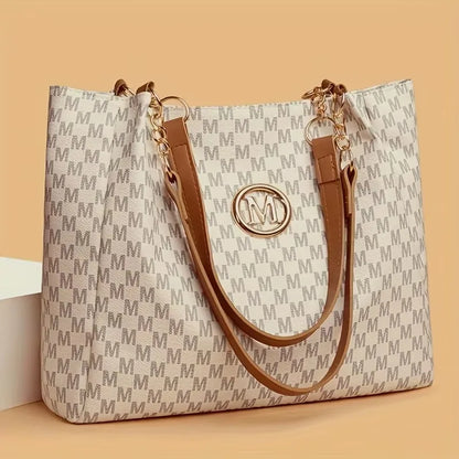 Large Monogram Tote Bag Women Vegan Leather Shoulder Bag