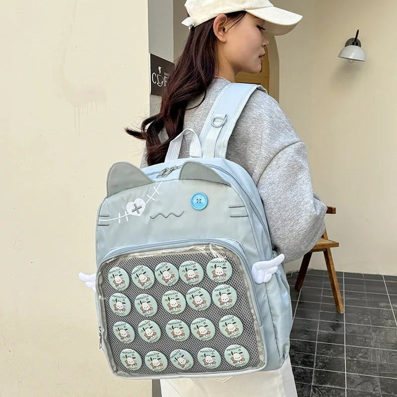 Kawaii Cat Ita Bag Backpack with Pin Display Pocket – Y2K Harajuku Style