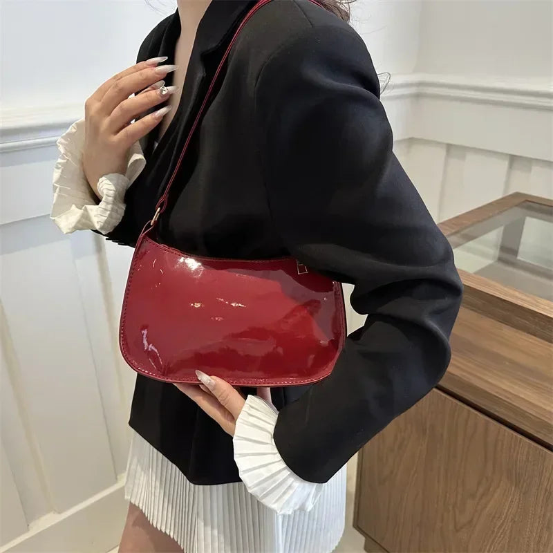 Women S Patent Leather Handbag Versatile Shoulder Casual Commuting Bags Girl Brand Designer Zipper